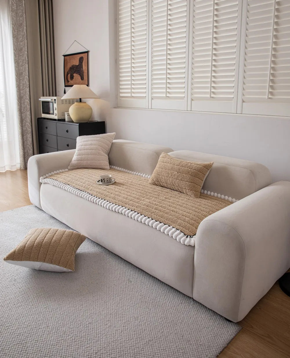 Solid Color Sofa Cushion Cover Non-Slip 2025 Autumn Wide Striped Sofa Protector Soft Anti-Skid Living Room Sofa Mats